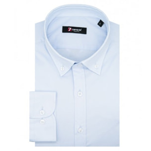 Camicia Uomo 1 Bottone Button Down Slim Popeline Stretch Unito Celeste