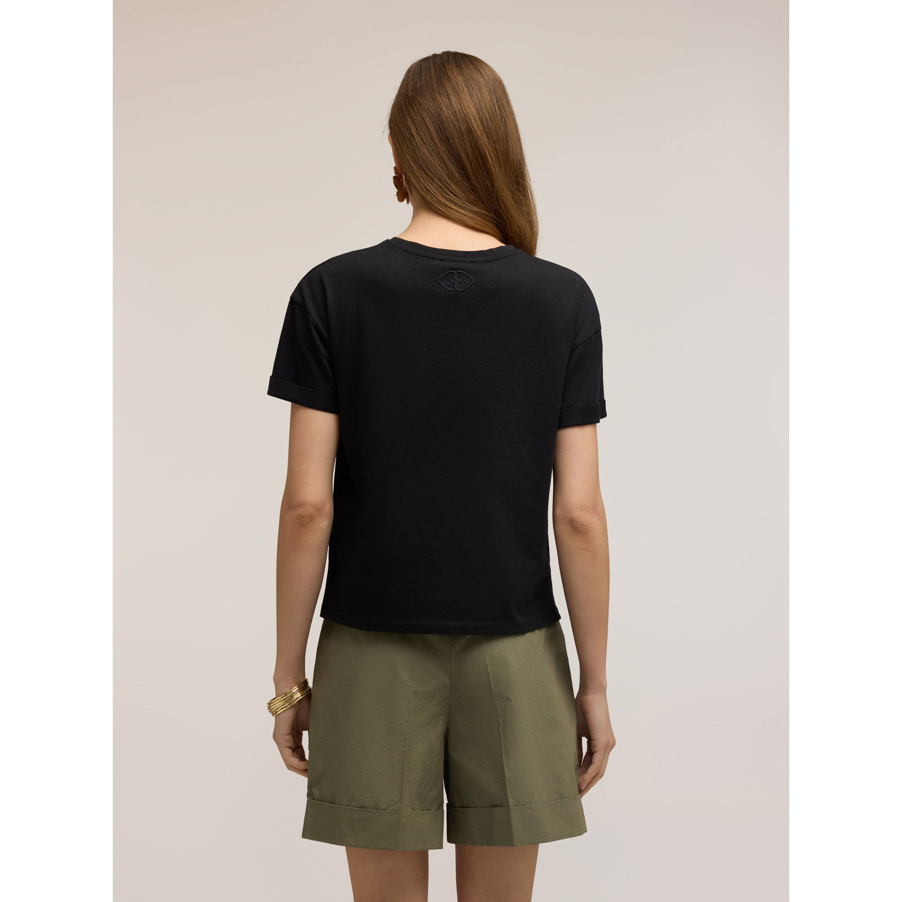 Motivi - T-shirt boxy con logo ricamato - Nero