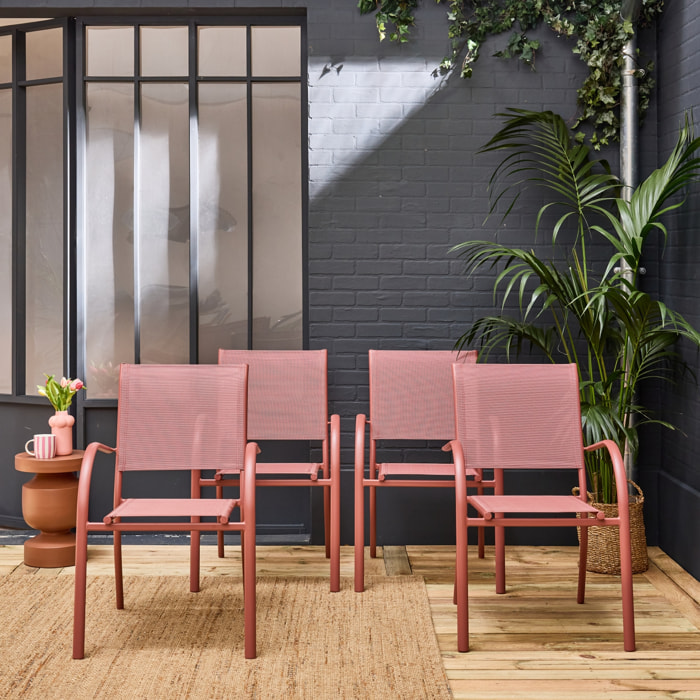 Lot de 4 fauteuils de jardin empilables TARANTO aluminium et textilène. terracotta. 66 x 55 x 86 cm
