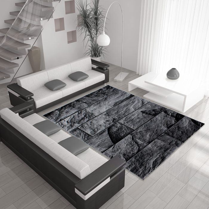 PARMA - Tapis à poils ras à motif noir - PAR9250NOI