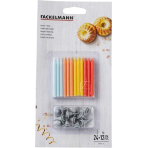Lot de 24 bougies d'anniversaire et 12 bobèches Fackelmann Rio Party