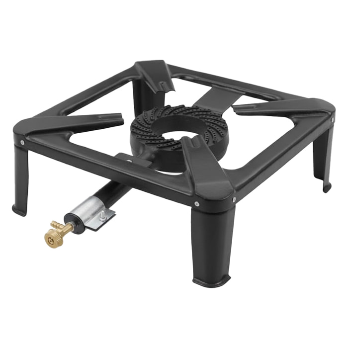 Fornello A Gas GPL 5,5 kW con Bruciatore in Ghisa Struttura a 4 Piedi Stabile Design Compatto Ideale per Campeggio Outdoor Giardino Cucina Esterna 30 x 30 x 11,5 cm Nero