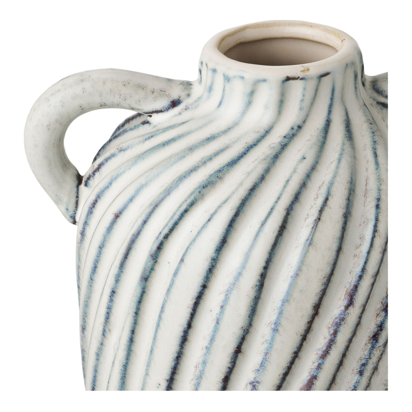Vaso in ceramica bianca con righe blu e manici 15,5x14x22 cm