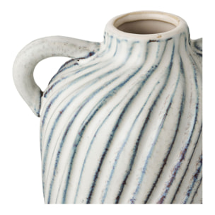 Vaso in ceramica bianca con righe blu e manici 15,5x14x22 cm
