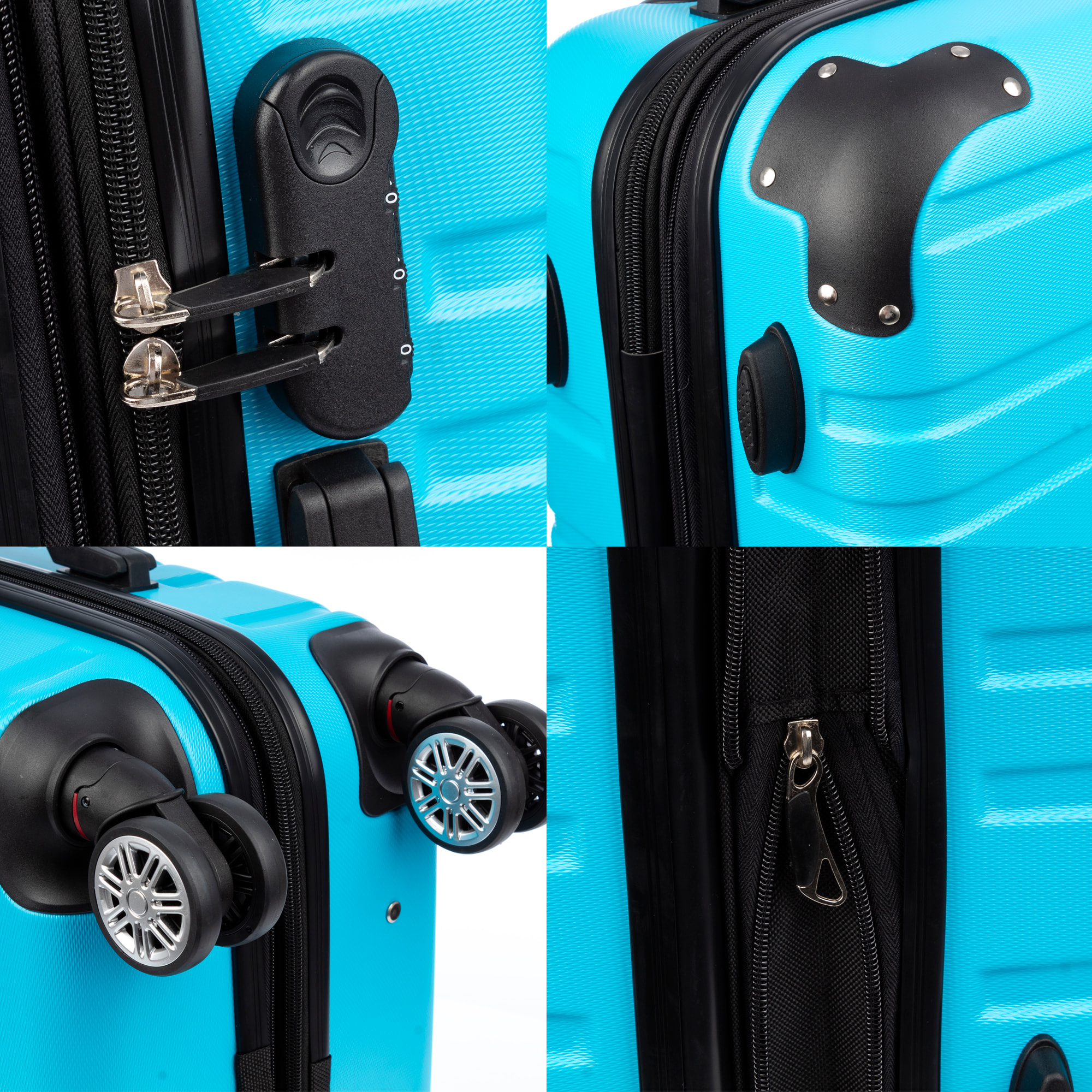 Juego de 3 maletas Trolley extensibles, en material ligero ABS de alta resistencia. Cerradura numérica, 4 ruedas dobles giratorias 360°.