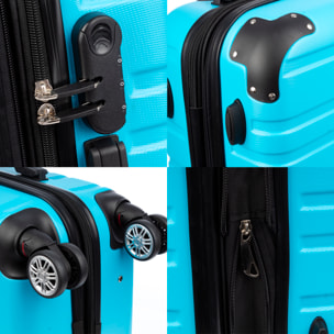 Juego de 3 maletas Trolley extensibles, en material ligero ABS de alta resistencia. Cerradura numérica, 4 ruedas dobles giratorias 360°.