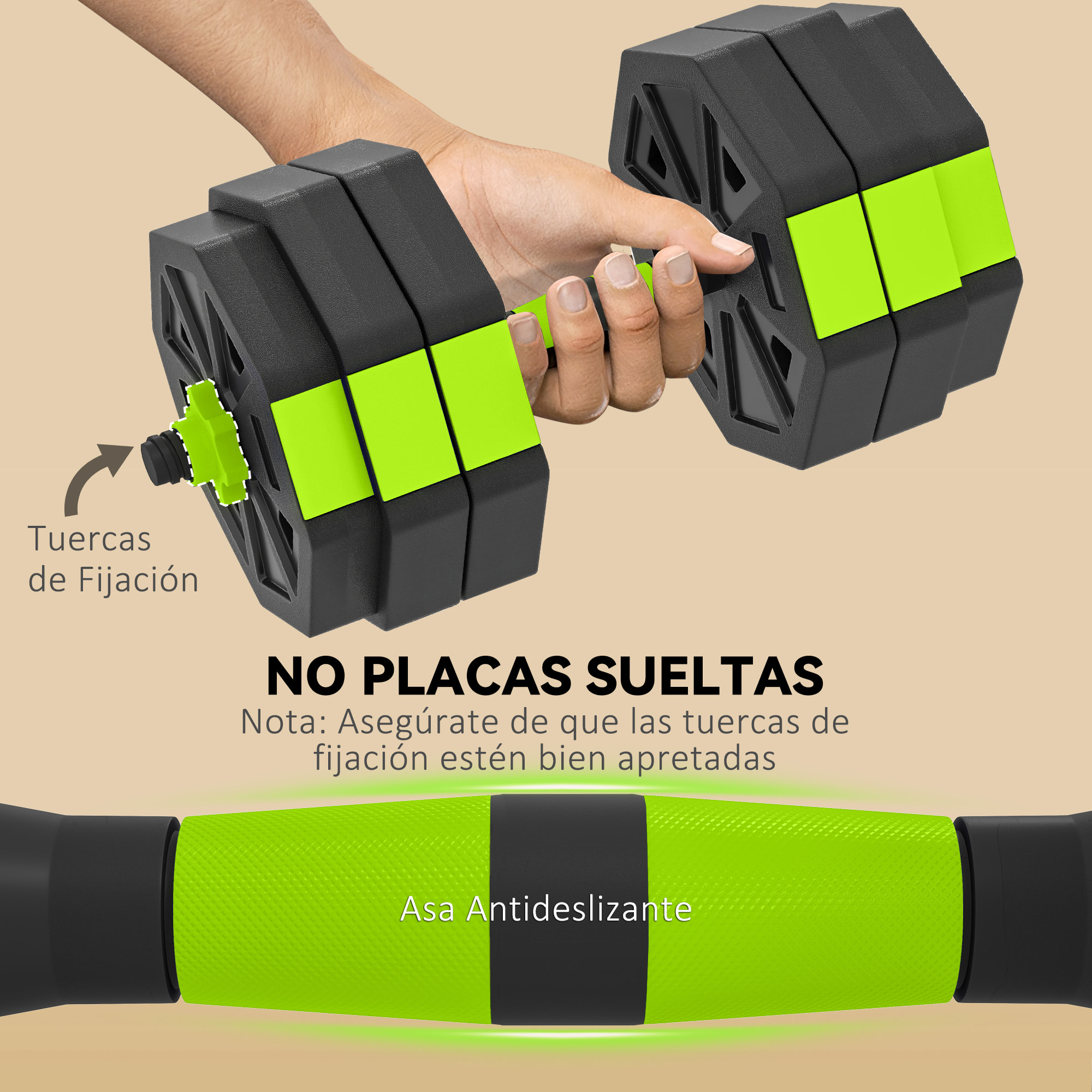 Juego de Mancuernas Ajustables, 6 en 1, 25kg, Juego de Pesas Utilizado como Kettlebell, Barra, Mancuernas o Soporte para Flexiones, Equipo para Hombres y Mujeres, Gimnasio en Casa