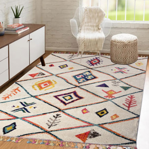 Tapis Mevo crème et multicolore motif traditionnel berbère