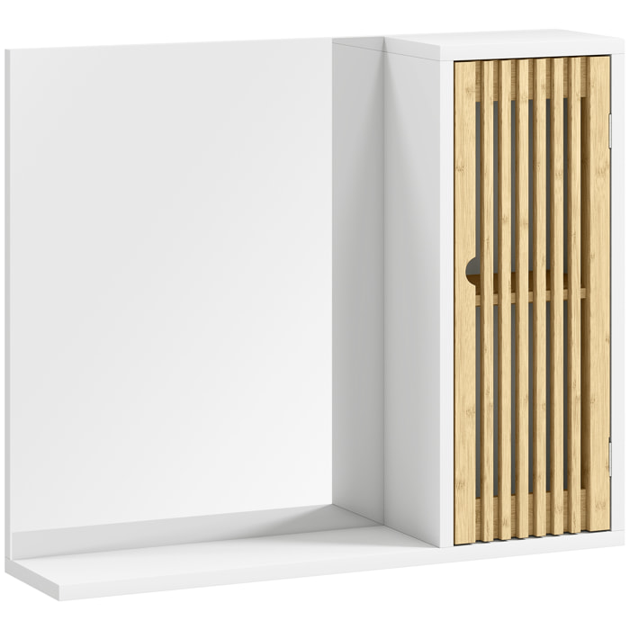 Miroir étagère style cosy - armoire miroir salle de bain 1 porte - bambou blanc