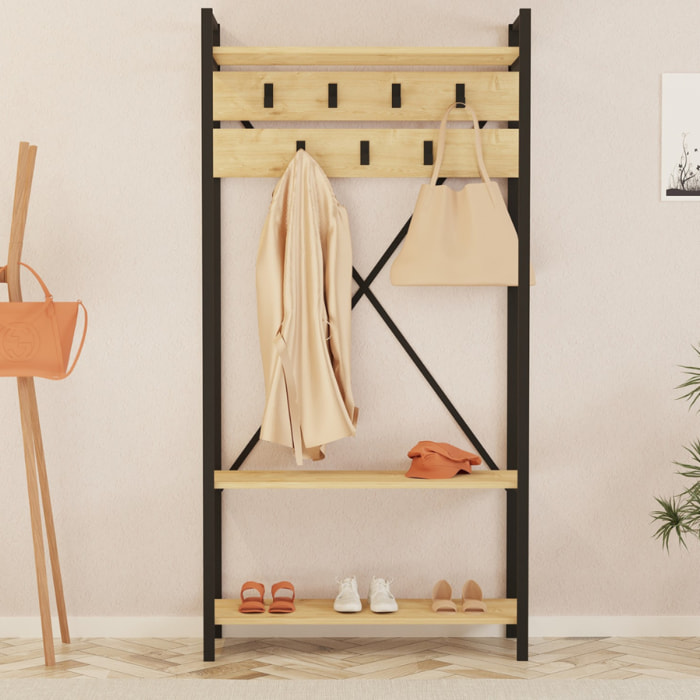 JUBA - Meuble d'entrée style industriel avec étagères et porte-manteaux