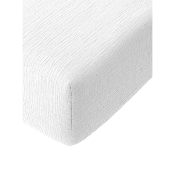 Drap housse bonnet 30 cm 100% gaze de coton lavé - pur blanc