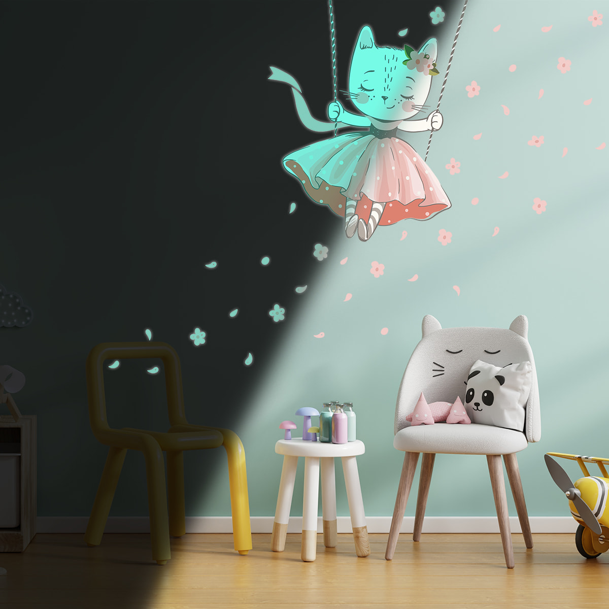 Sticker phosphorescent lumineux - CHAT DANSEUSE