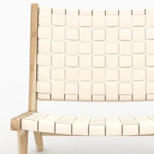 Fauteuil en teck et cuir tressé blanc - Kuna