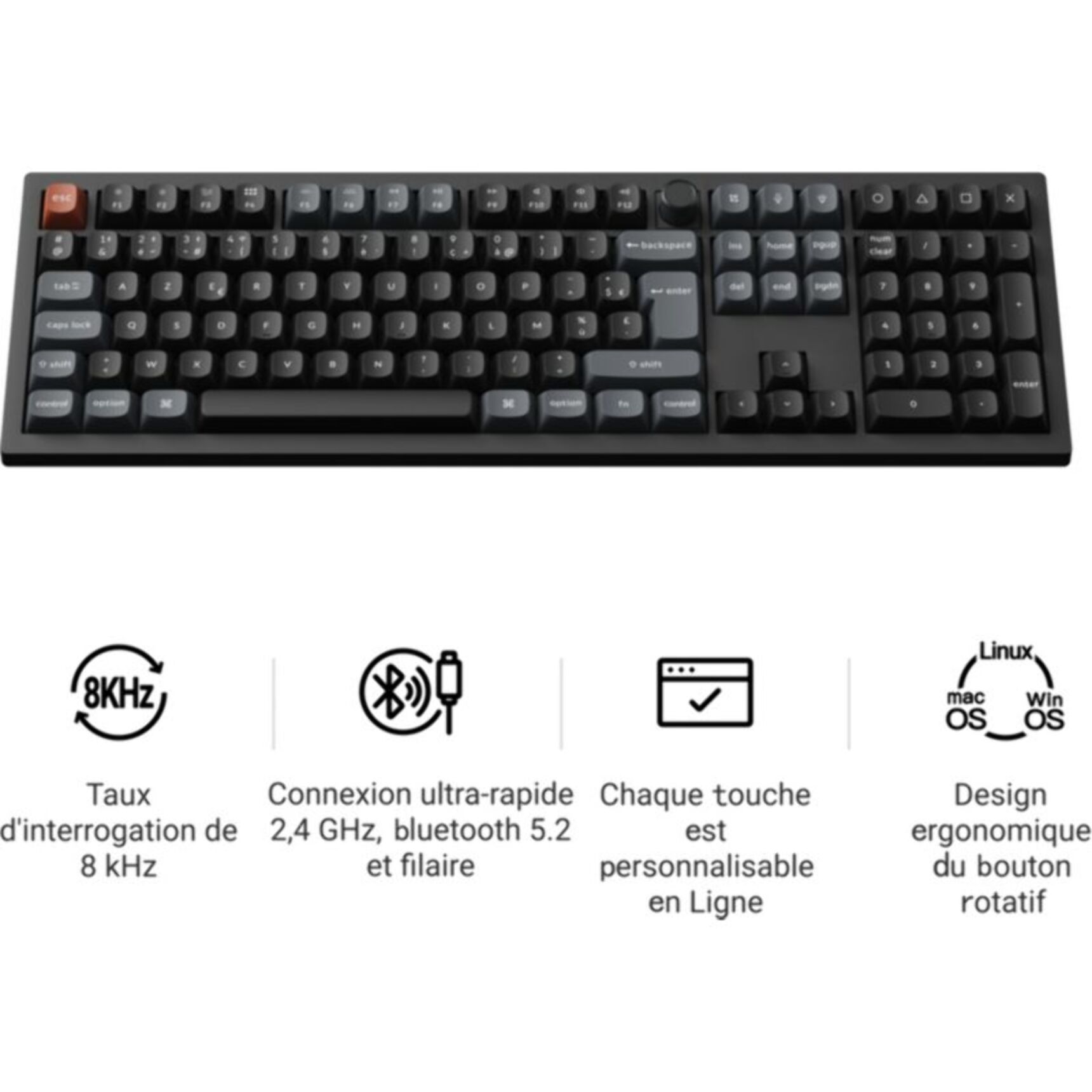 Clavier gamer sans fil KEYCHRON V6 Ultra 8K Swappable RGB Backlight