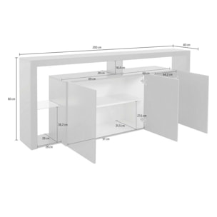 Credenza Ddariv, Buffet da soggiorno a 3 ante, Madia da salotto, Credenza moderna, 100% Made in Italy, 200x40h80 cm, Bianco lucido