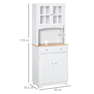 Armoire de cuisine 2 placards 2 portes persiennes et acryliques 2 tiroirs grande niche bois caoutchouc MDF blanc