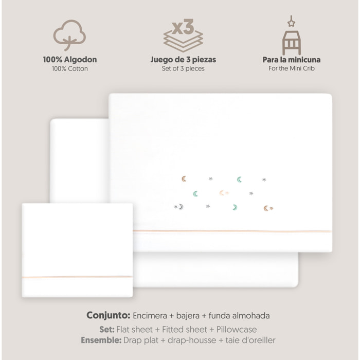 Triptico Minicuna Estrella Luna Multicolor Bco/Rosa