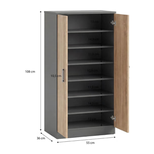 Zapatero de 2 puertas en gris grafito y roble canadian 55x108 cm Liam Gris Grafito - Roble Canadian