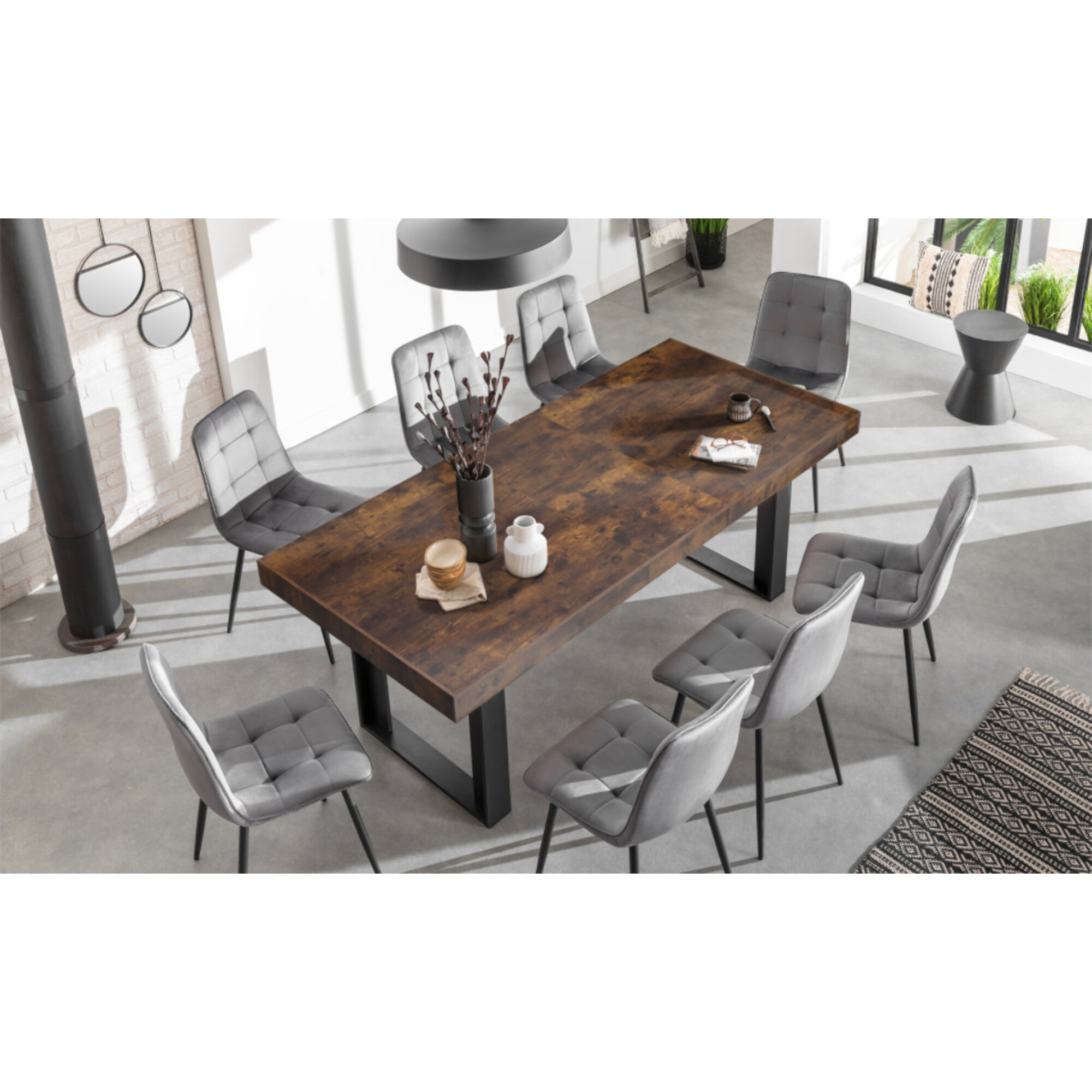 Tables à manger extensibles Brixton - Bois vieilli - Noir