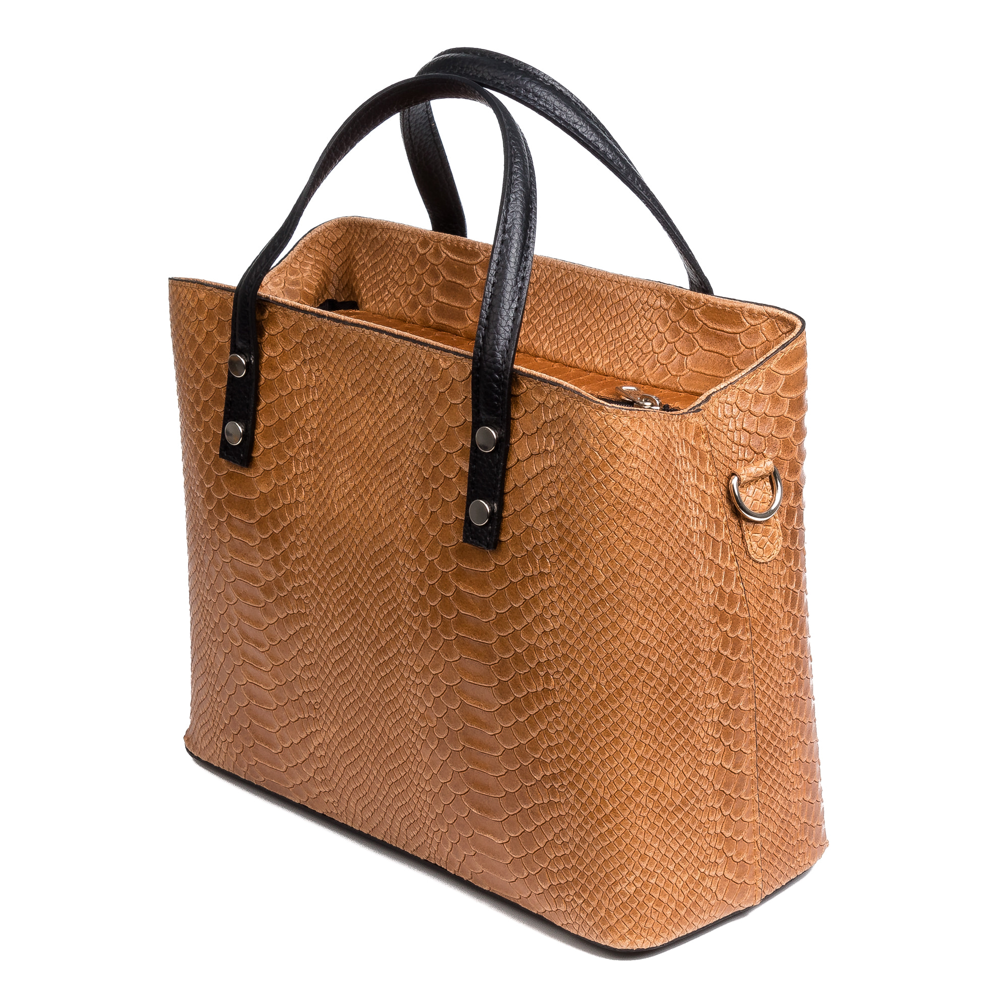 FIRENZE ARTEGIANI Borsa Tote Vittoria da Donna. Vera Pelle Scamosciata Incisione Serpente Made in Italy 32x14x25 Cm. Marrone chiaro