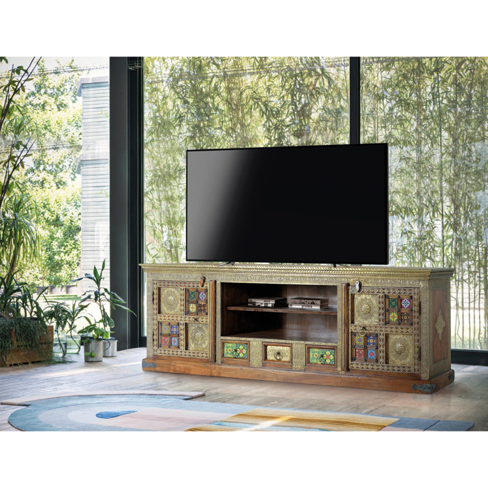 Mueble TV de Madera de Acacia 180 Cm Estilo Artesanal Étnico