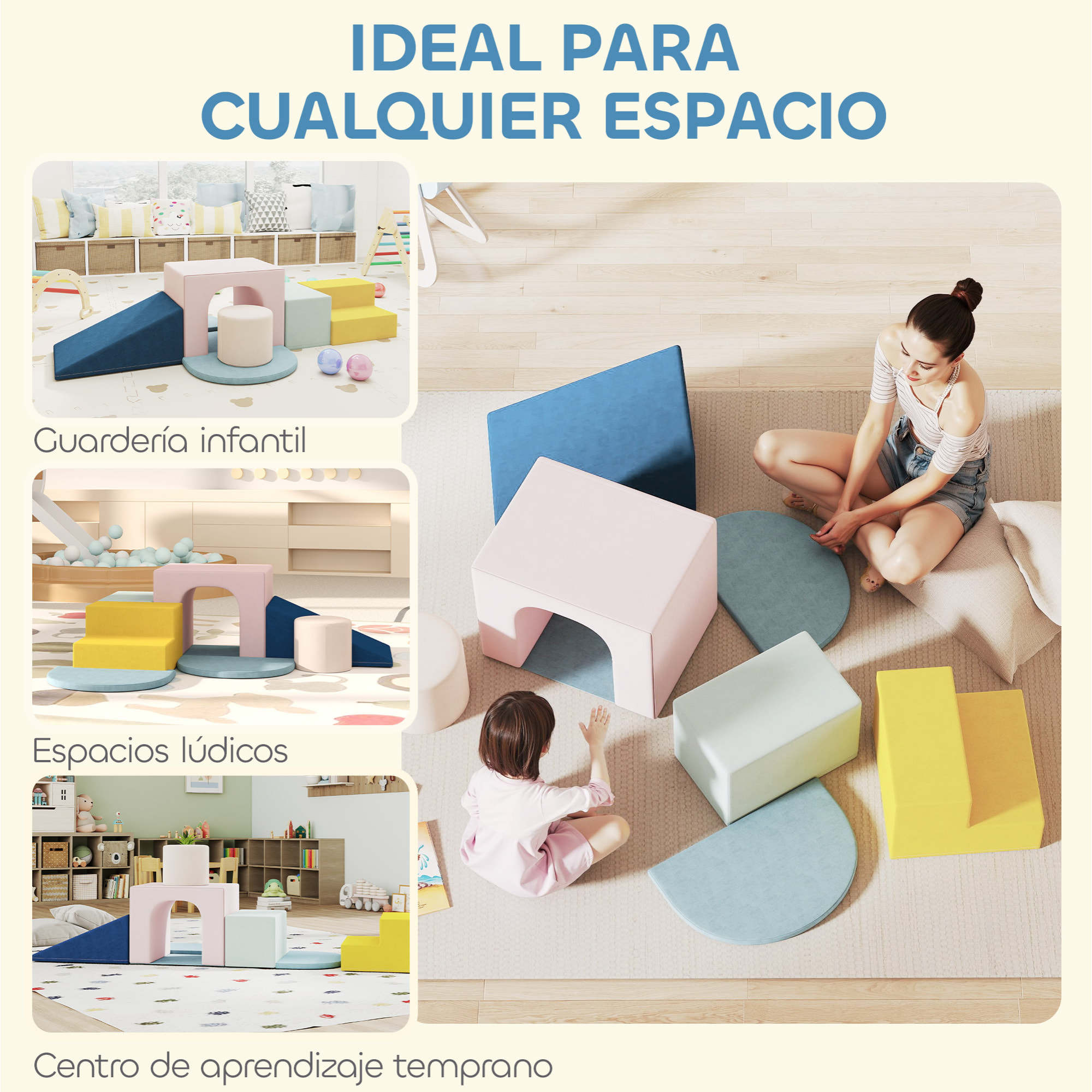 Juego de 8 Bloques de Espuma para Niños, Bloques de Psicomotricidad con Fundas de Terciopelo Lavables, Set de Escalada para Interior, para Escalar y Gatear, Multicolor