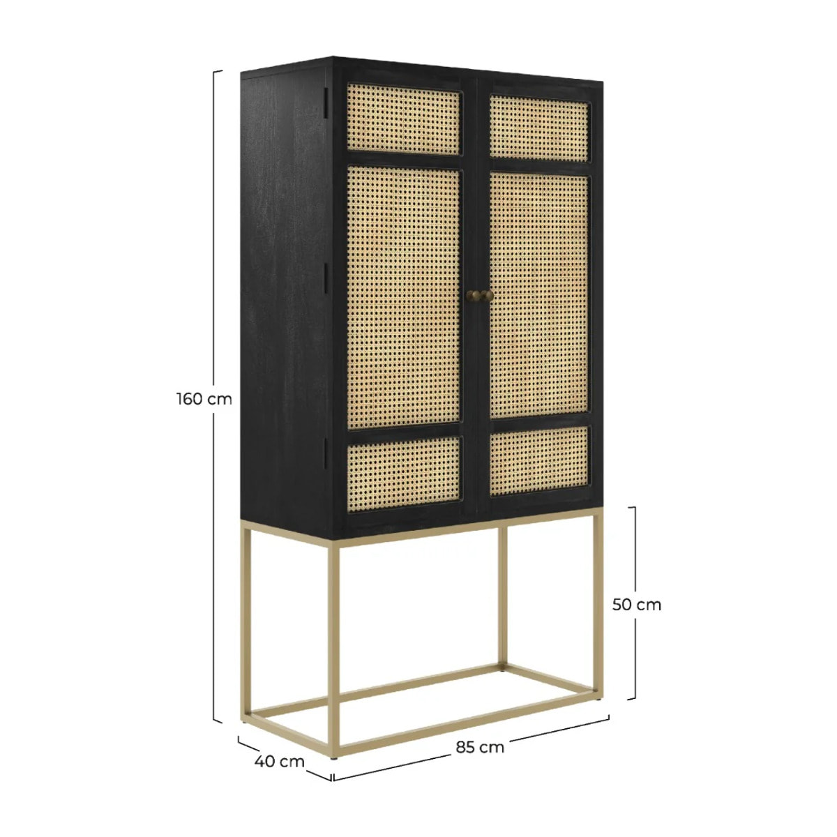 Armoire noire en bois et cannage 2 portes - Shellona