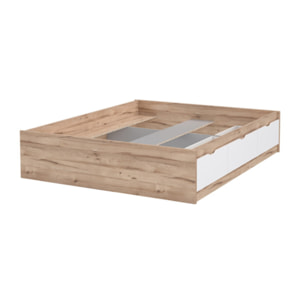 Lit double 160x200cm avec tiroirs effet bois chêne naturel et blanc mat - WANDA