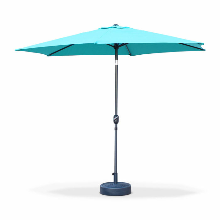 Parasol droit rond Ø300cm - Touquet Turquoise - mât central en aluminium orientable et manivelle d'ouverture