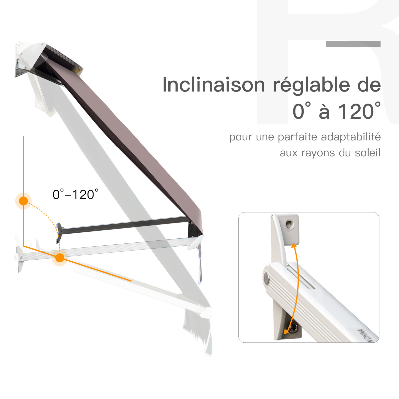 Store banne manuel inclinaison réglable aluminium polyester imperméabilisé 70L x 180l cm taupe clair