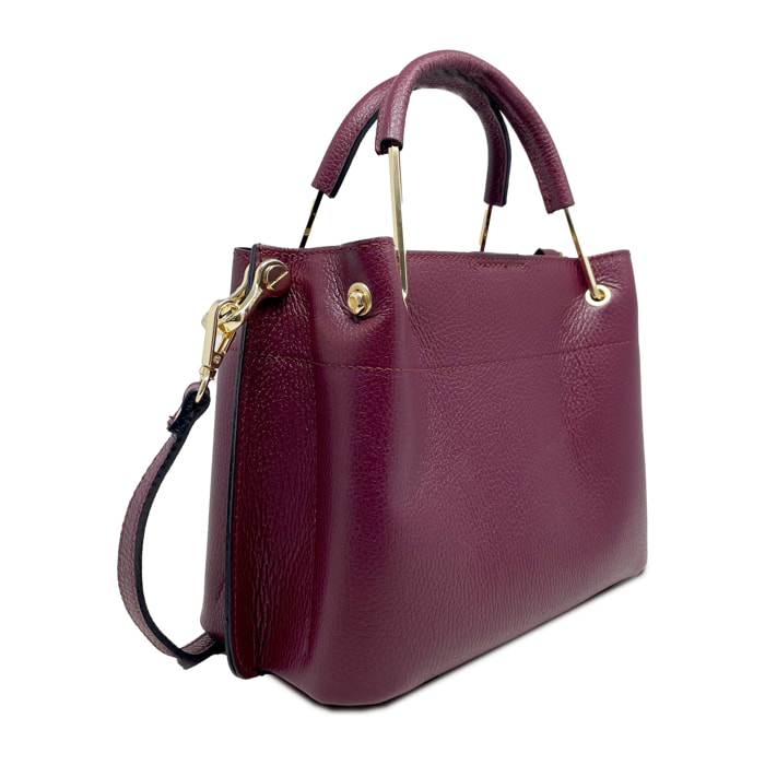 Chicca Borse - Borsa a Mano Donna in Vera Pelle - Colore Bordeaux