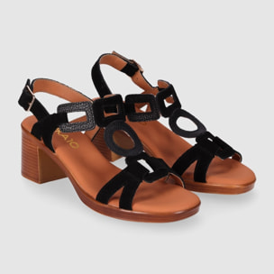 Sandalias de Serraje - Negro - Tacón: 5 cm