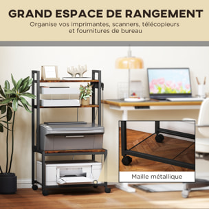 Support d'imprimante meuble photocopieur 2 prises secteur intégrées roulettes 4 étagères