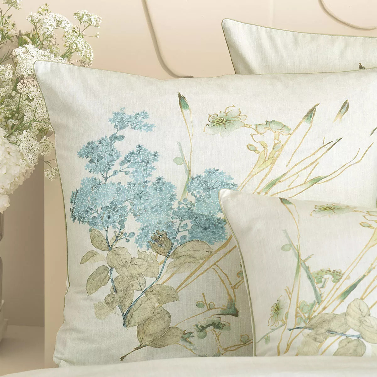 Taie d'oreiller pur coton lavé imprimé beige Caprices parchemin