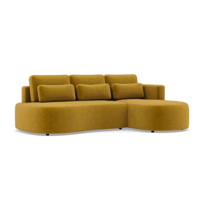 Mahina - canapé d'angle droit 4 places convertible avec coffre en velours côtelé - Jaune
