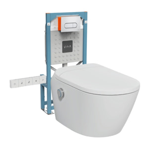 Pack WC lavant suspendu sans bride avec abattant et attentes électriques V-Care Ultra blanc + bâti autoportant V-Fix Easy + plaque chromé