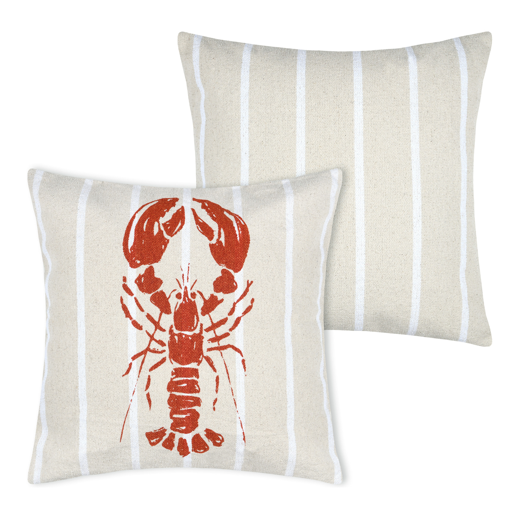 Coussin coton motif homard - Orange corail