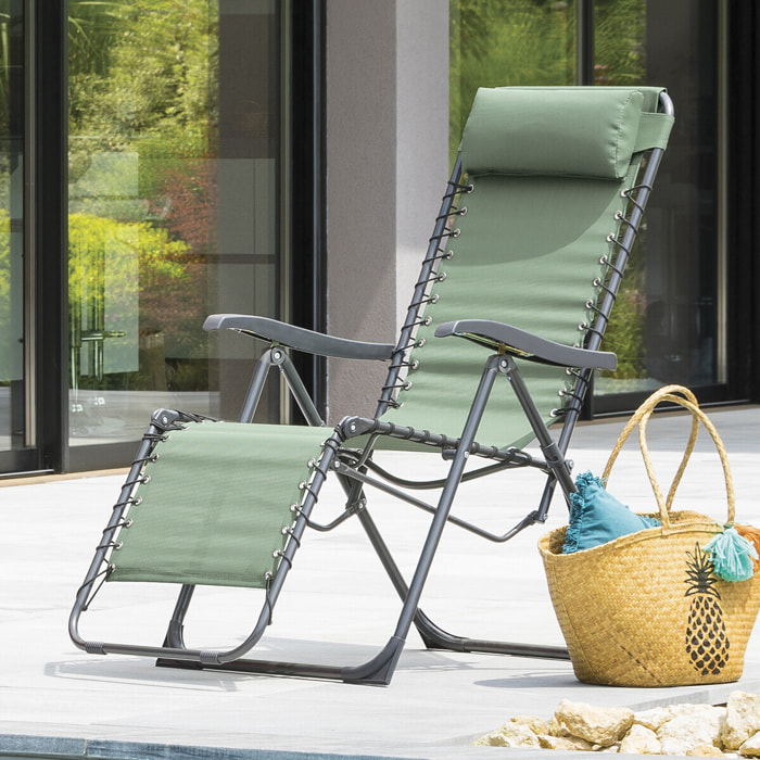 Fauteuil relax de jardin "Silos" vert olive acier traité époxy en texaline