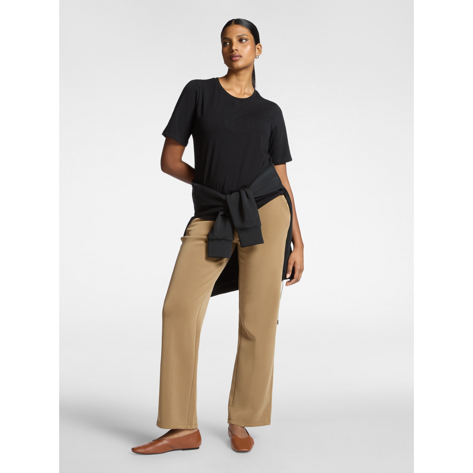 Elena Mirò - T-shirt in cotone con ricamo Monogram - Nero