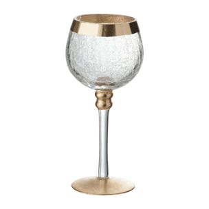 J-Line bougeoir Boule Pied Craquele - verre - transparent/or - small