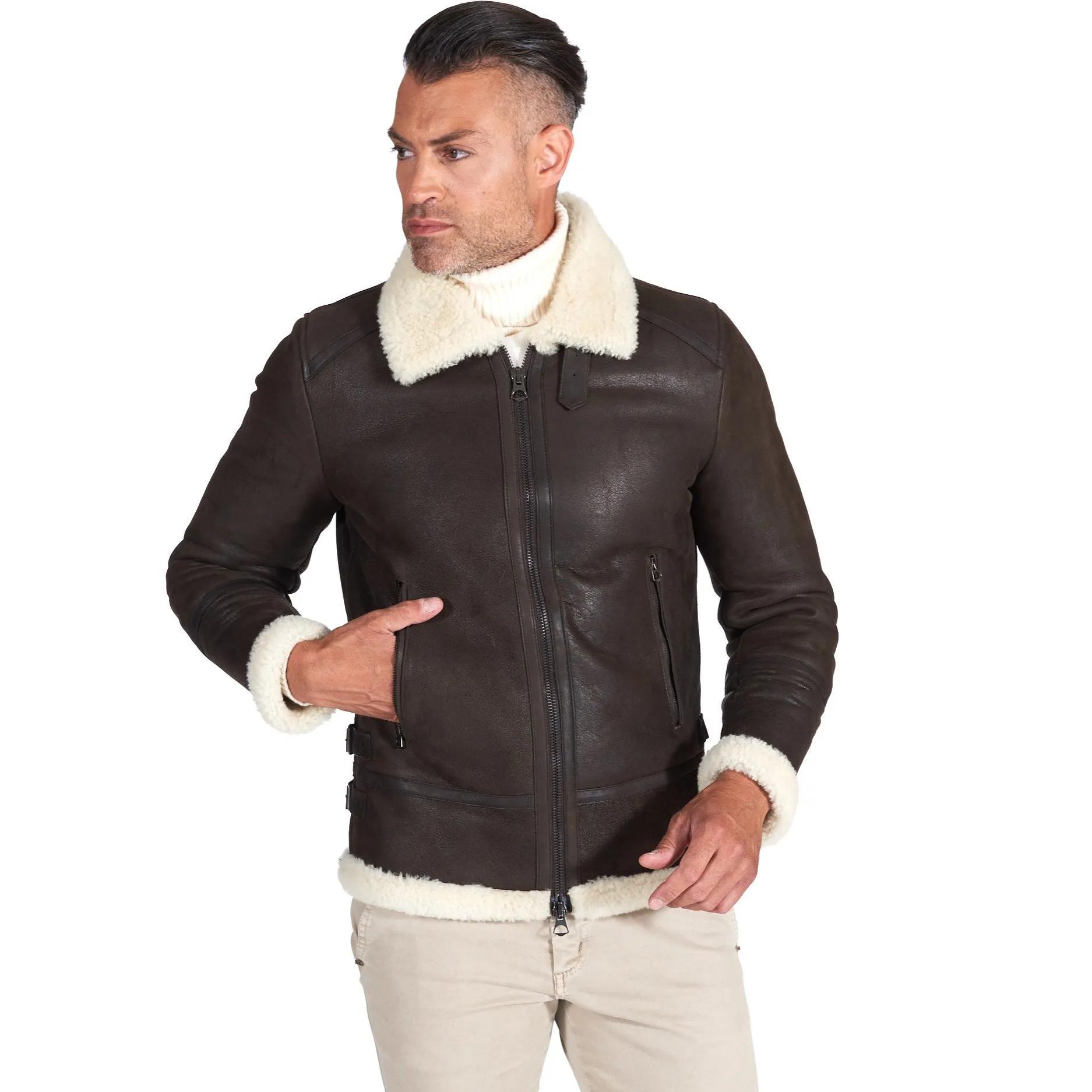 Montone Shearling testa di moro biker uomo collo camicia con fibbia