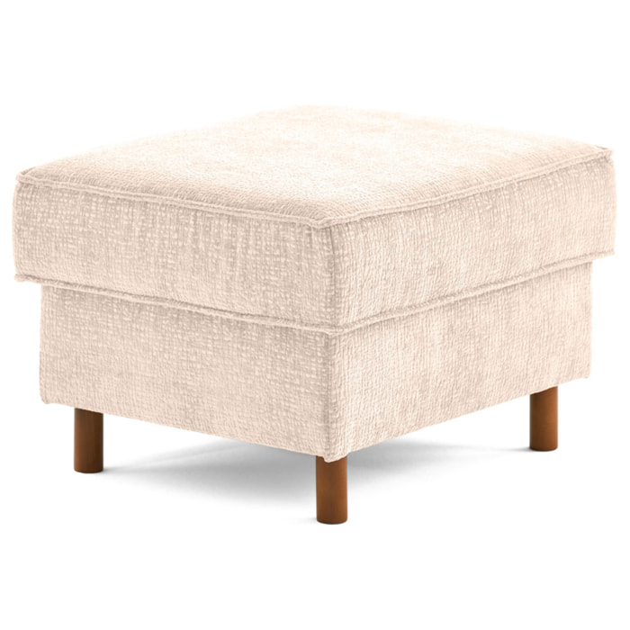 Jake - pouf en tissu velours relief - pieds en bois foncé - Beige