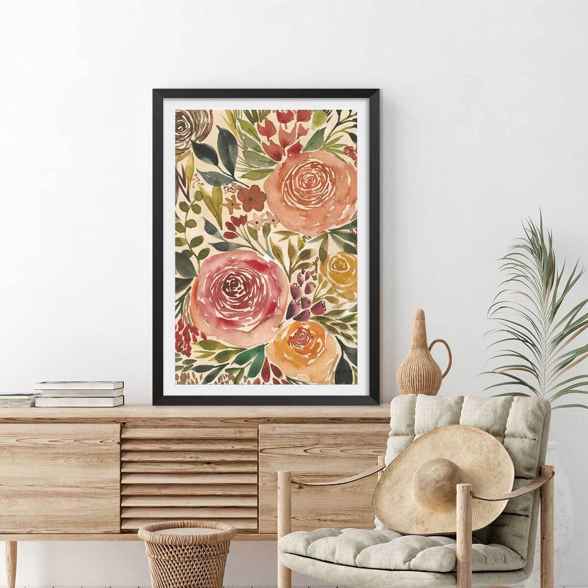 Poster roses merveilleuses Affiche sous cadre noir