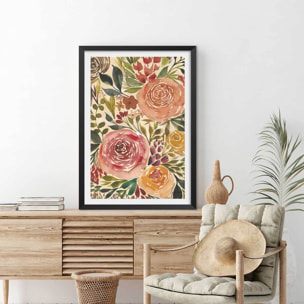 Poster roses merveilleuses Affiche sous cadre noir