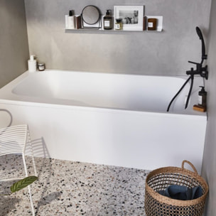 Tablier frontal baignoire rectangulaire + pare bain, blanc brillant Installation en niche