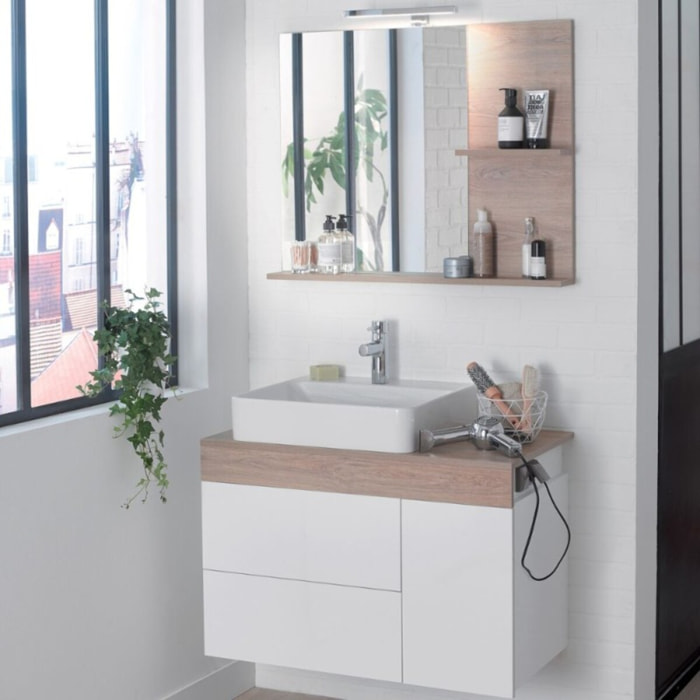 Meuble vasque à poser à gauche 103 cm SULLY blanc et chêne Quêbec
