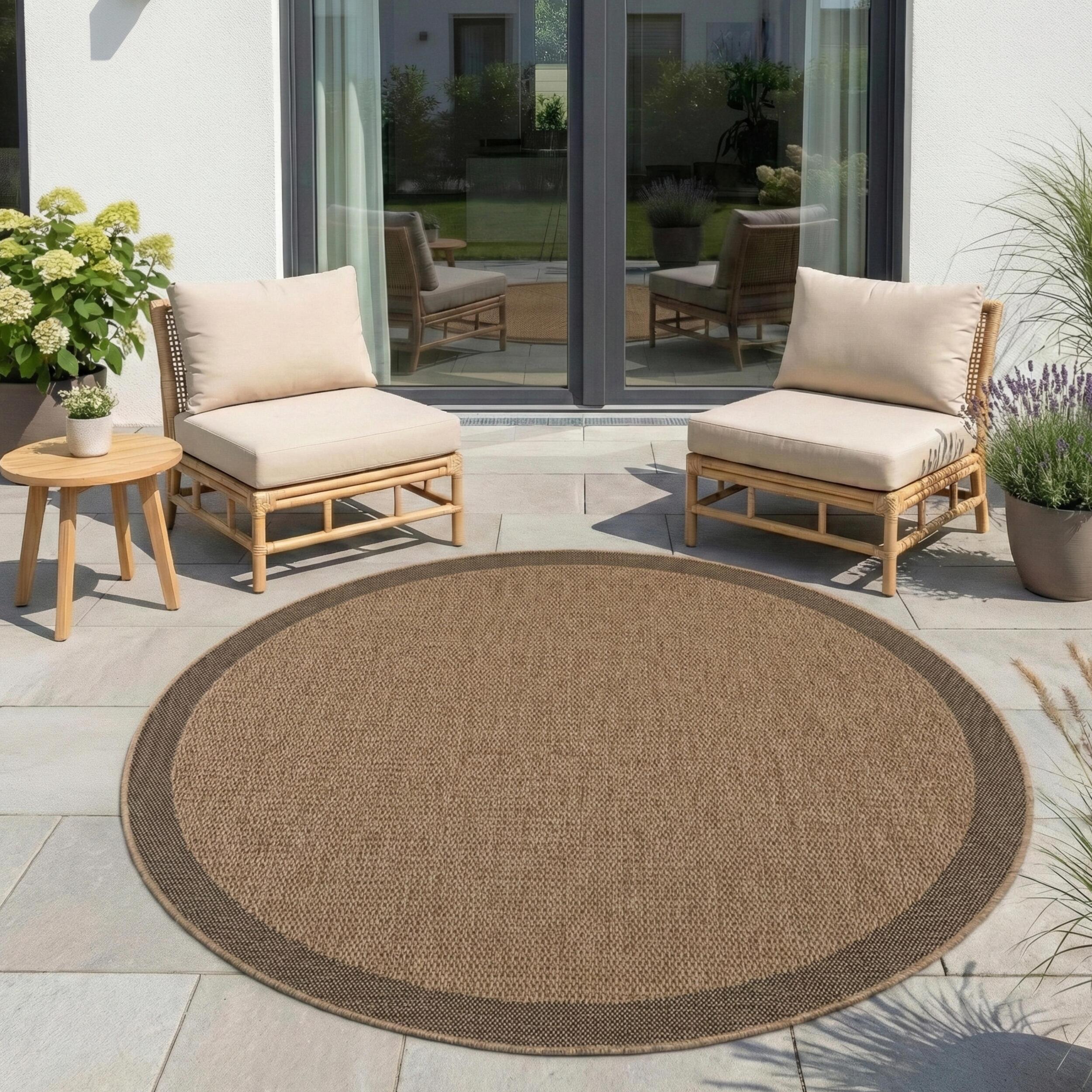 TIMBER - Tapis rond intérieur/extérieur beige effet jute à motif cadre