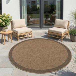 TIMBER - Tapis rond intérieur/extérieur beige effet jute à motif cadre