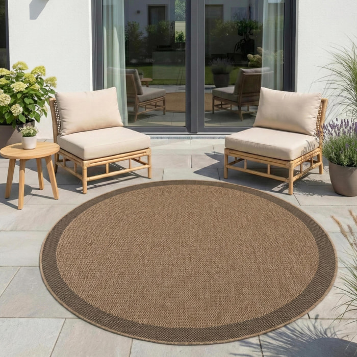 TIMBER - Tapis rond intérieur/extérieur beige effet jute à motif cadre