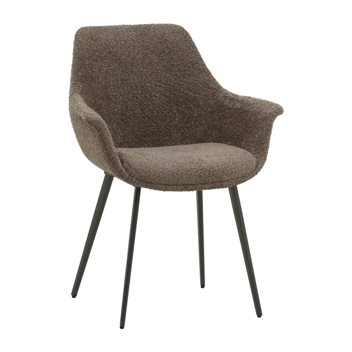 Set di 2 sedie MIRASIERRA in tessuto marrone effetto bouclé e gambe in metallo nero, con braccioli